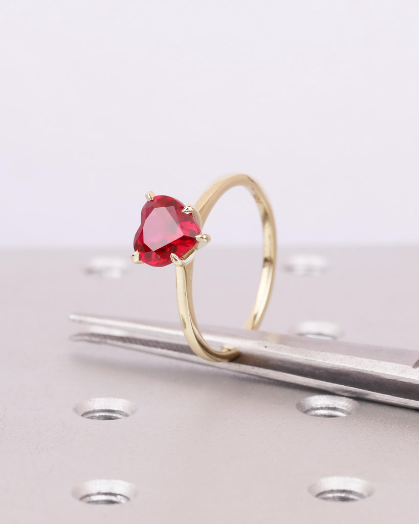 Heart Ruby Ring | 14K Solid Gold Ruby Engagement Ring | Love Heart Solitaire Ring | Custom Heart Birthstone Ring | Personalized Gift for Her image #5