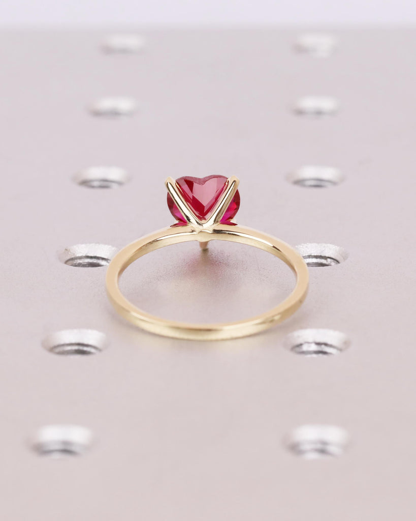 Heart Ruby Ring | 14K Solid Gold Ruby Engagement Ring | Love Heart Solitaire Ring | Custom Heart Birthstone Ring | Personalized Gift for Her image #6