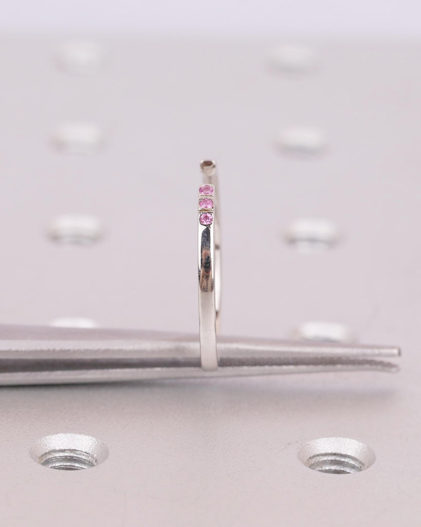 Open Wedding Band Women, Minimalist Platinum Cuff Ring, Natural Pink Sapphire Gemstone Jewelry, Unique September Birthstone Anniversary Ring image #8