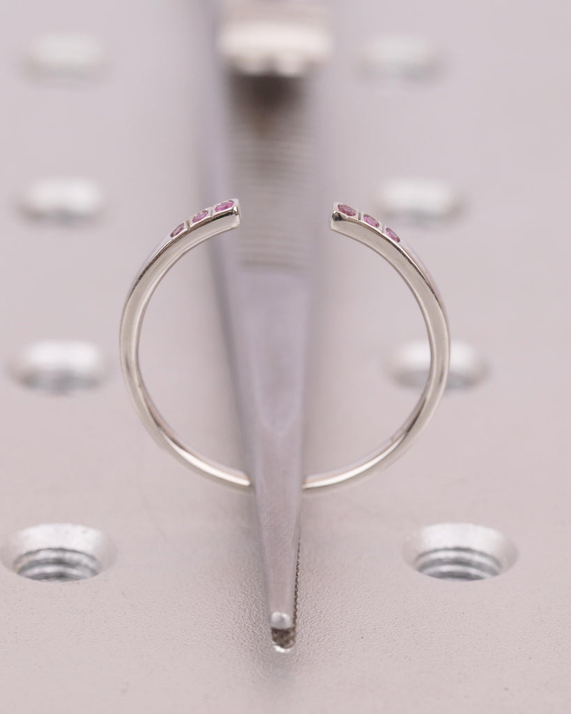 Open Wedding Band Women, Minimalist Platinum Cuff Ring, Natural Pink Sapphire Gemstone Jewelry, Unique September Birthstone Anniversary Ring image #6