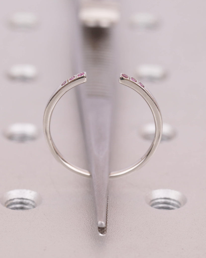 Platinum Open Ring, Dainty Wedding Band, Natural Pink Sapphire Gemstone Ring, Birthstone Jewelry image #6