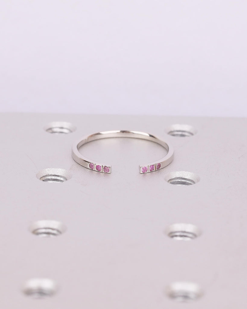 Open Wedding Band Women, Minimalist Platinum Cuff Ring, Natural Pink Sapphire Gemstone Jewelry, Unique September Birthstone Anniversary Ring image #15