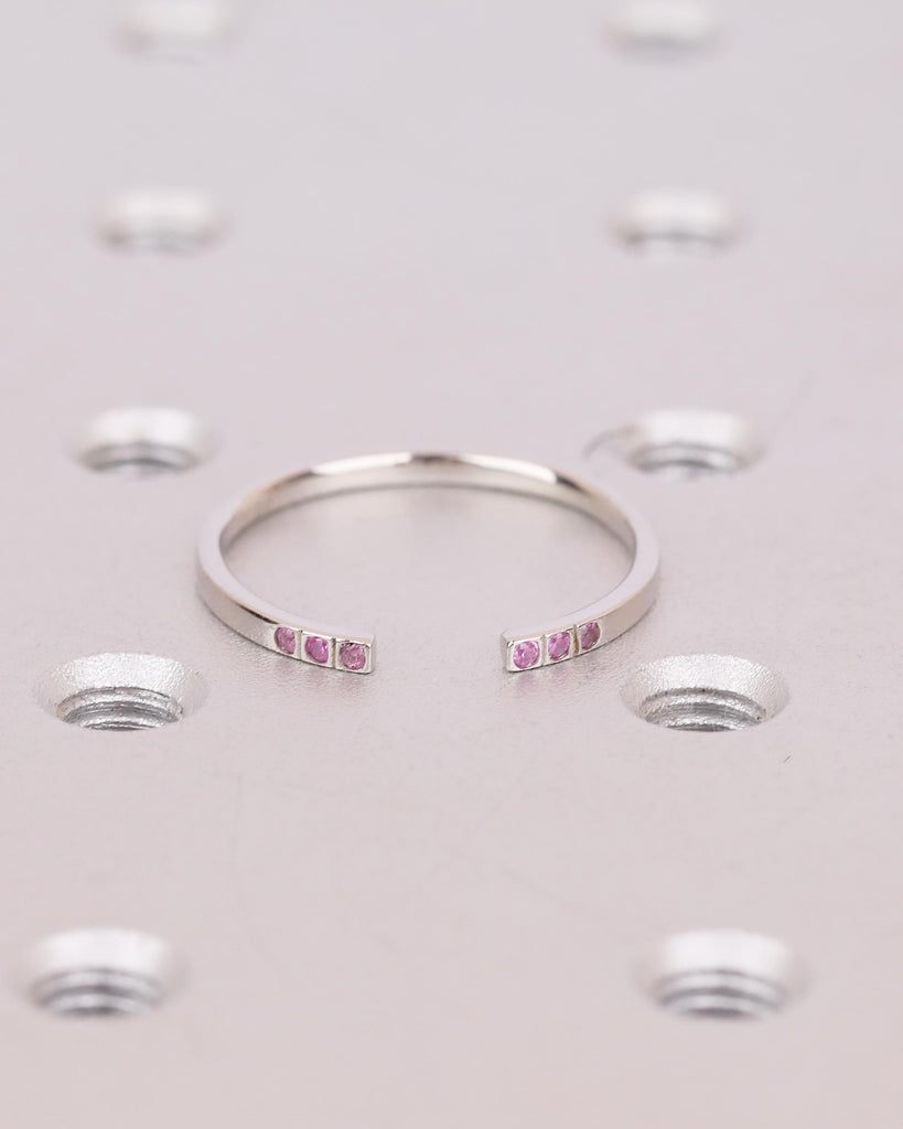 Platinum Open Ring, Dainty Wedding Band, Natural Pink Sapphire Gemstone Ring, Birthstone Jewelry image #17