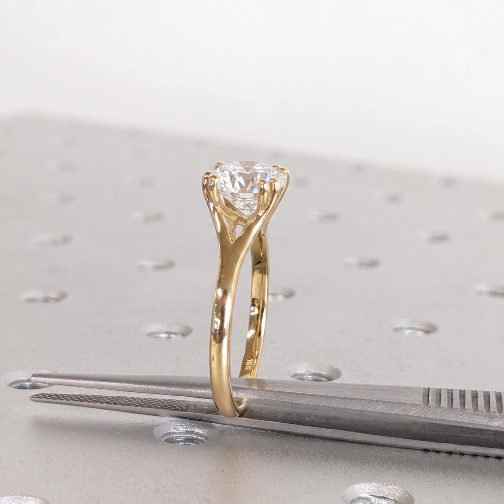 Unique Diamond Engagement Ring | Double Prong Setting Solid Gold or Platinum Bridal Jewelry | Wedding Anniversary Gift for Her image #8