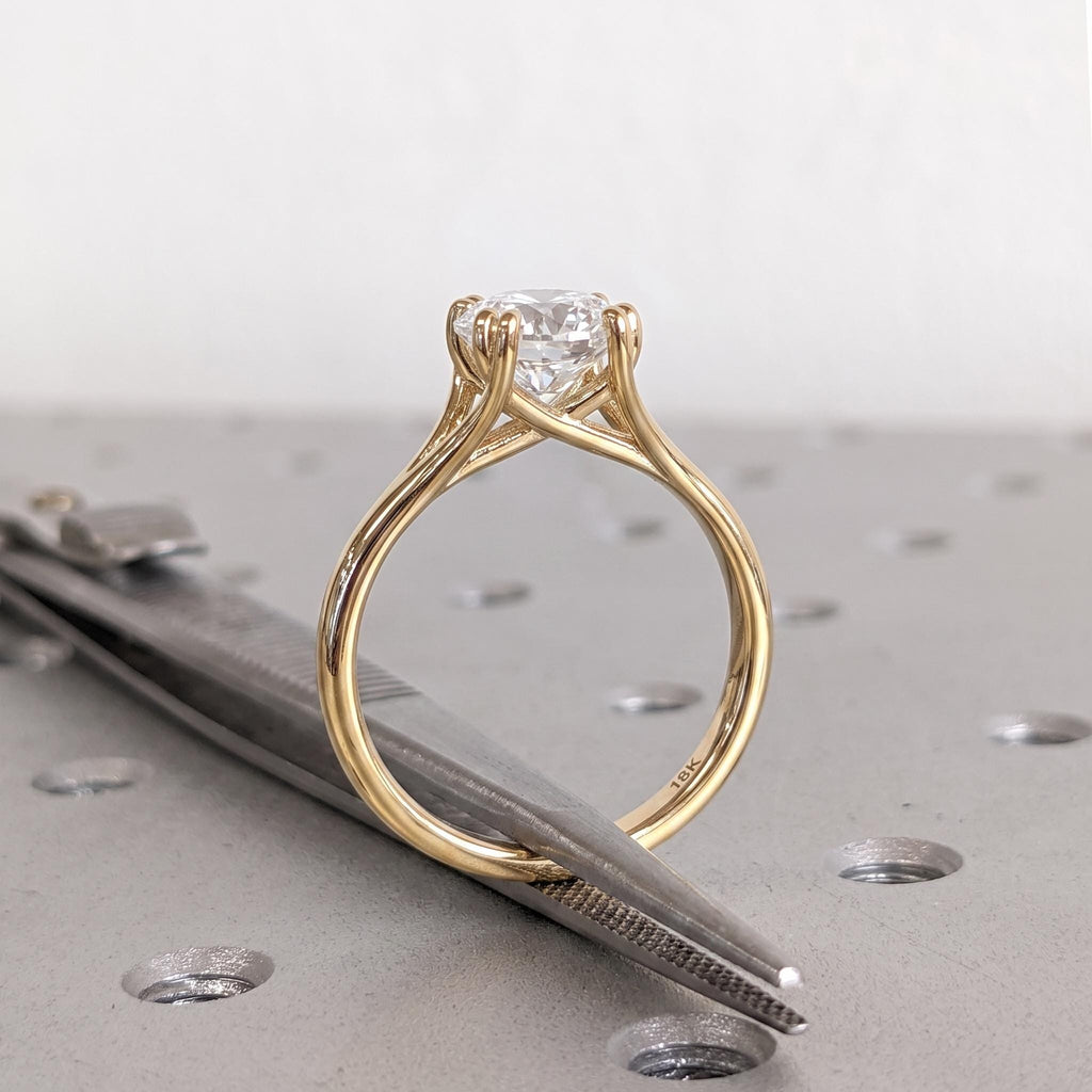 Unique Diamond Engagement Ring | Double Prong Setting Solid Gold or Platinum Bridal Jewelry | Wedding Anniversary Gift for Her image #7