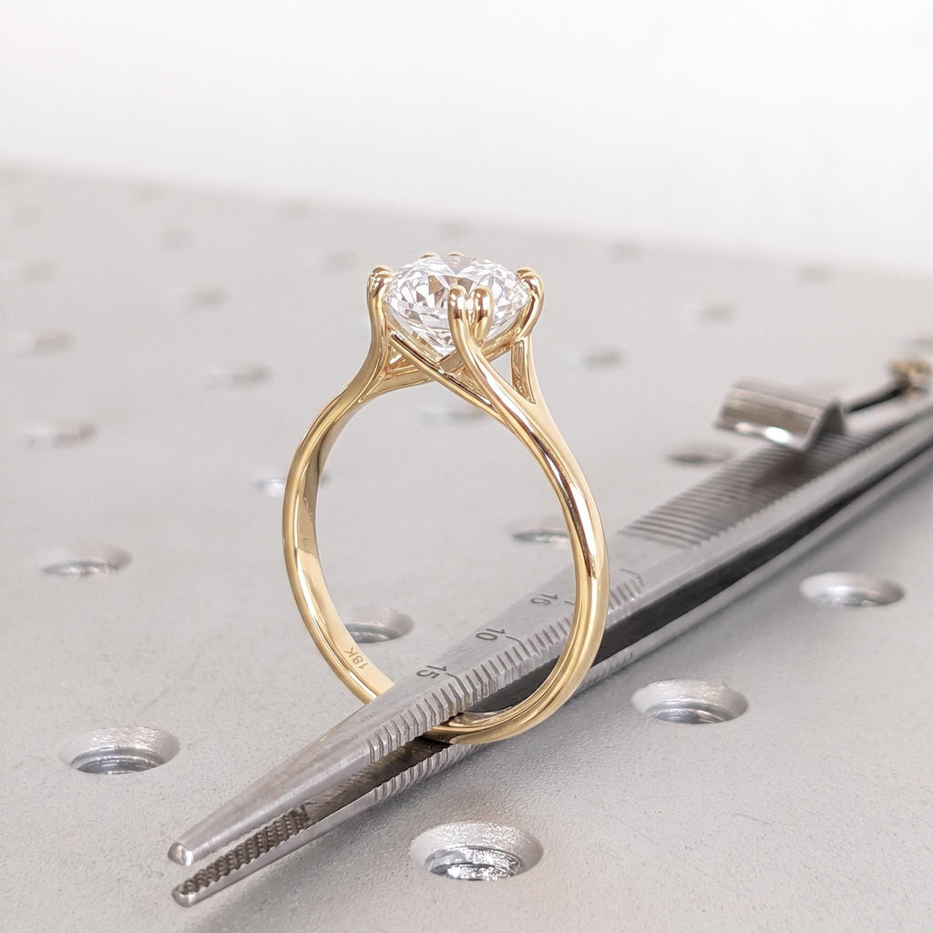 2ct Lab Grown Diamond Classic Solitaire Ring | 18k Yellow Gold Round Engagement Rings for Women | Unique Criss Cross Ring Split Shank Ring image #1