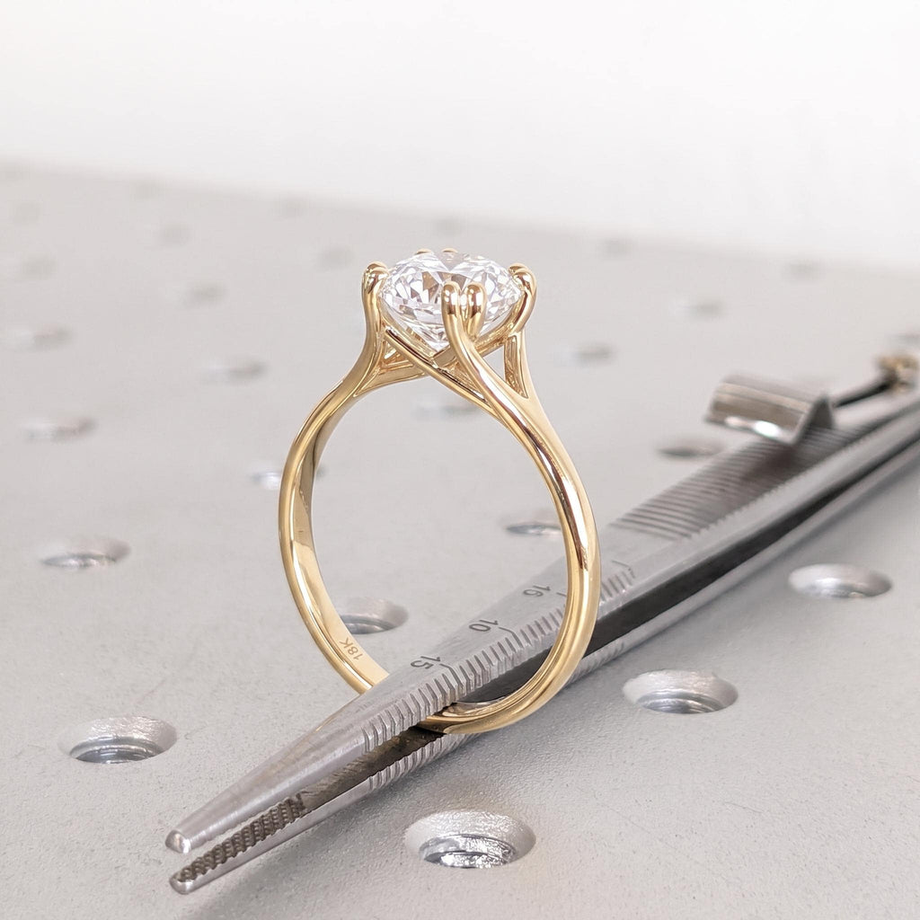 Unique Diamond Engagement Ring | Double Prong Setting Solid Gold or Platinum Bridal Jewelry | Wedding Anniversary Gift for Her image #2