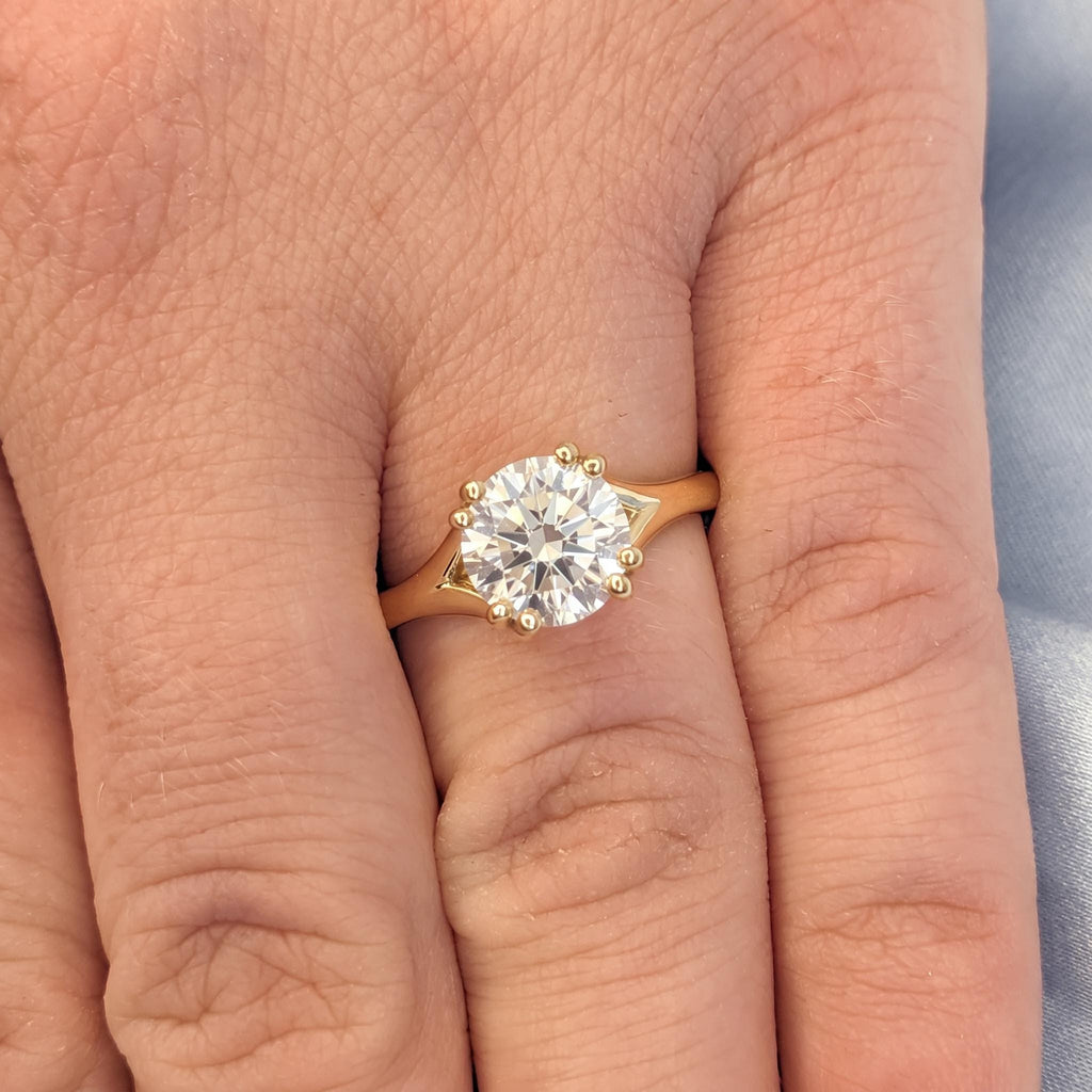 Unique Diamond Engagement Ring | Double Prong Setting Solid Gold or Platinum Bridal Jewelry | Wedding Anniversary Gift for Her image #1