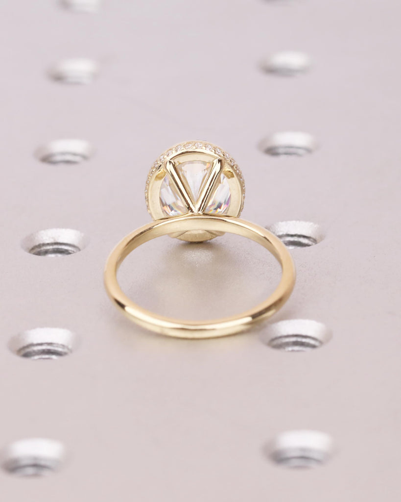 2.5CT Oval Lab Grown Diamond Ring, Hidden Halo Bezel Engagement Ring, IGI Certified Crushed Ice Diamond Wedding Ring, Solid Gold Ring image #10