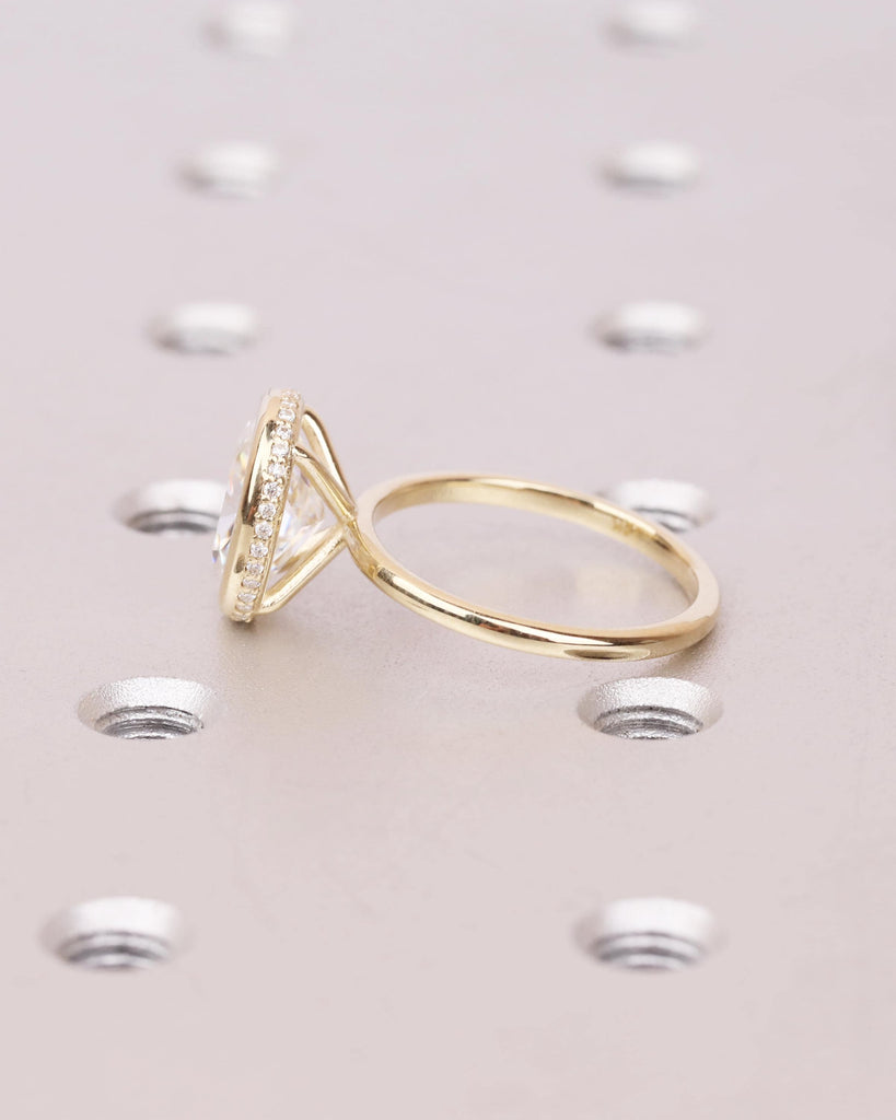 Oval Lab Grown Diamond Ring | Hidden Halo Bezel Engagement Ring | Crushed Ice Diamond Wedding Ring | IGI Certified | Solid Gold Promise Ring image #5
