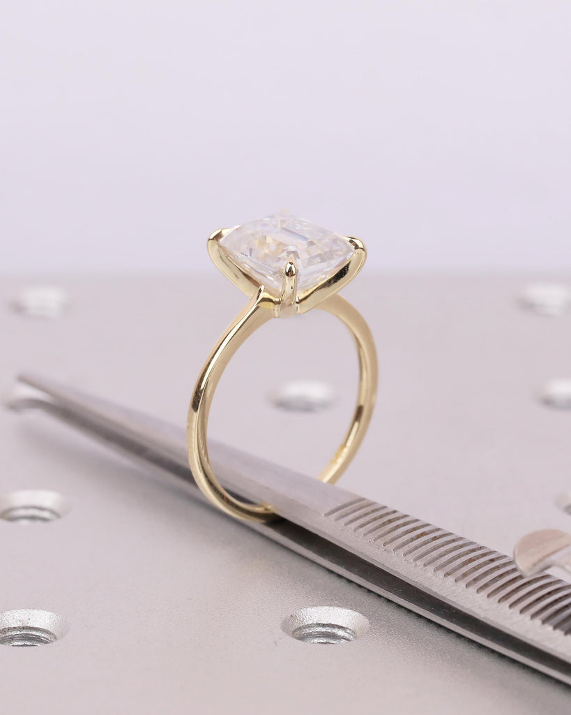 4ct Moissanite Emerald Cut Ring, Solitaire 14k Solid Gold Engagement Ring image #5