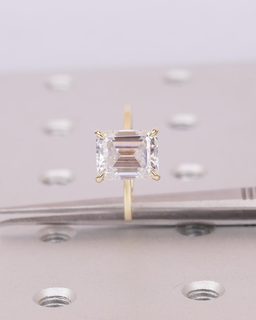 Lab Grown Diamond Emerald Cut Ring, 4ct Engagement Ring, IGI Certified Large Statement Ring, Minimalist 18k/14k Yellow Gold Wedding Jewelry image #5