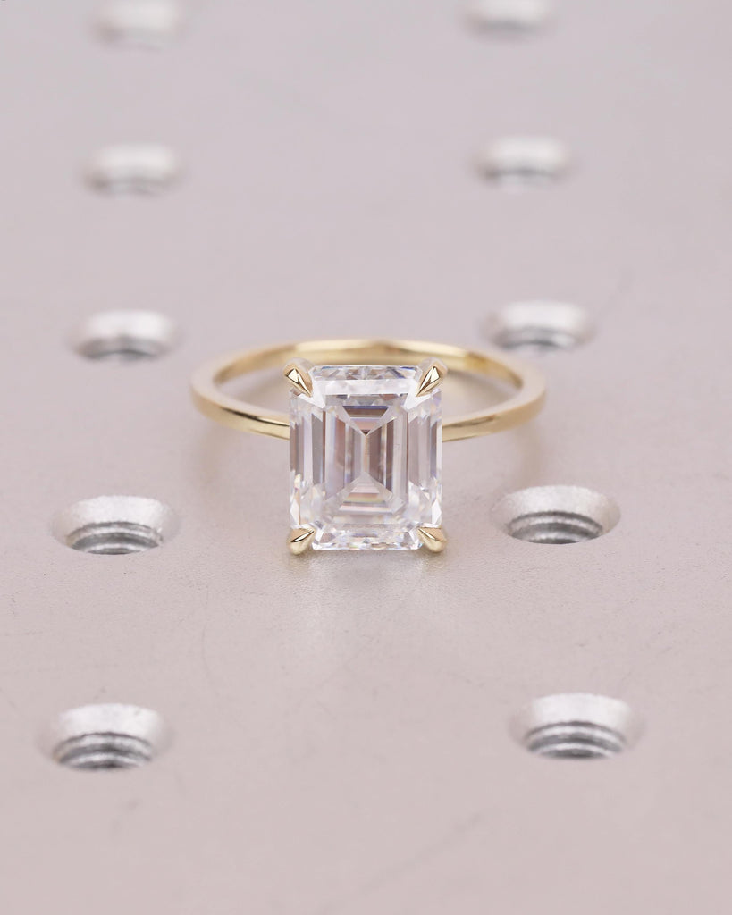 4ct Moissanite Emerald Cut Ring, Solitaire 14k Solid Gold Engagement Ring image #8