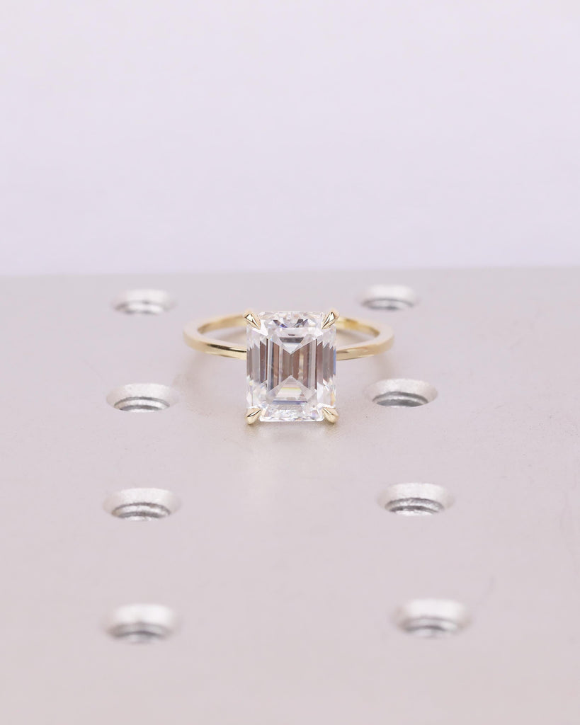 4ct Moissanite Emerald Cut Ring, Solitaire 14k Solid Gold Engagement Ring image #2