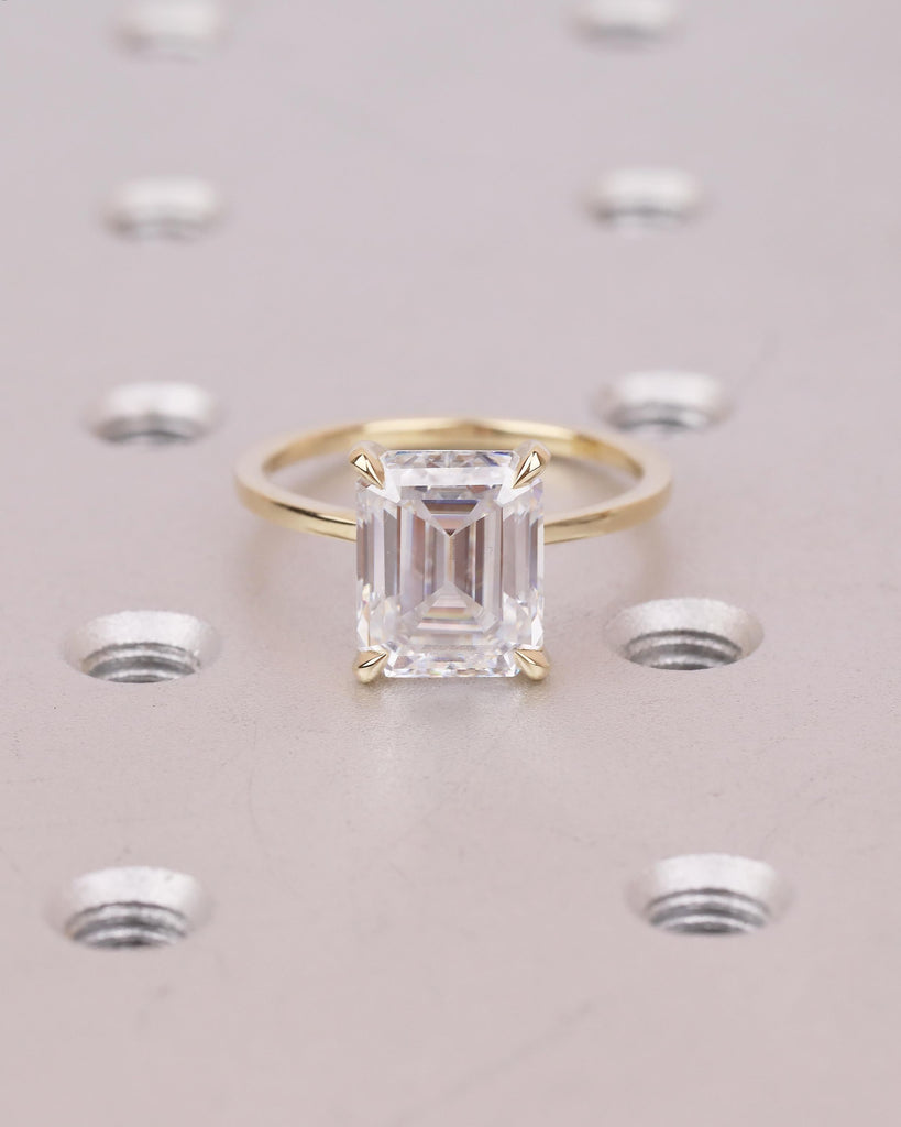 Lab Grown Diamond Emerald Cut Ring, 4ct Engagement Ring, IGI Certified Large Statement Ring, Minimalist 18k/14k Yellow Gold Wedding Jewelry image #1