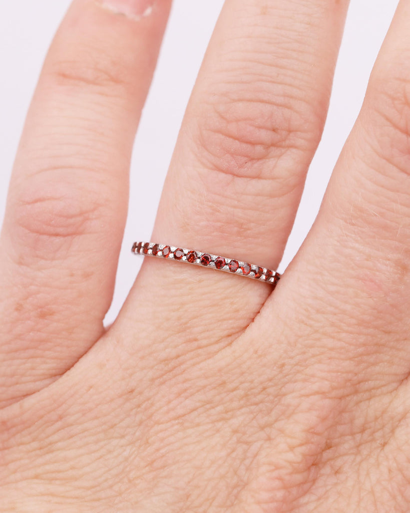 Dainty Wedding Band, Stackable Rings for Women, 14k Gold Red Garnet Ring, Birthstone Jewelry image #9