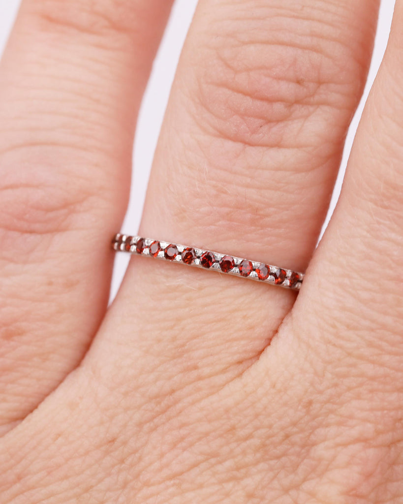 Dainty Wedding Band, Stackable Rings for Women, 14k Gold Red Garnet Ring, Birthstone Jewelry image #14