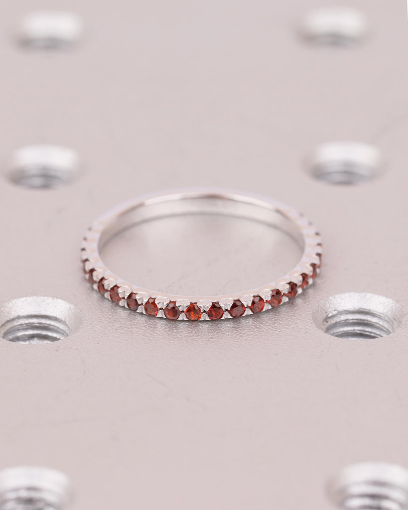 Dainty Wedding Band, Stackable Rings for Women, 14k Gold Red Garnet Ring, Birthstone Jewelry image #3
