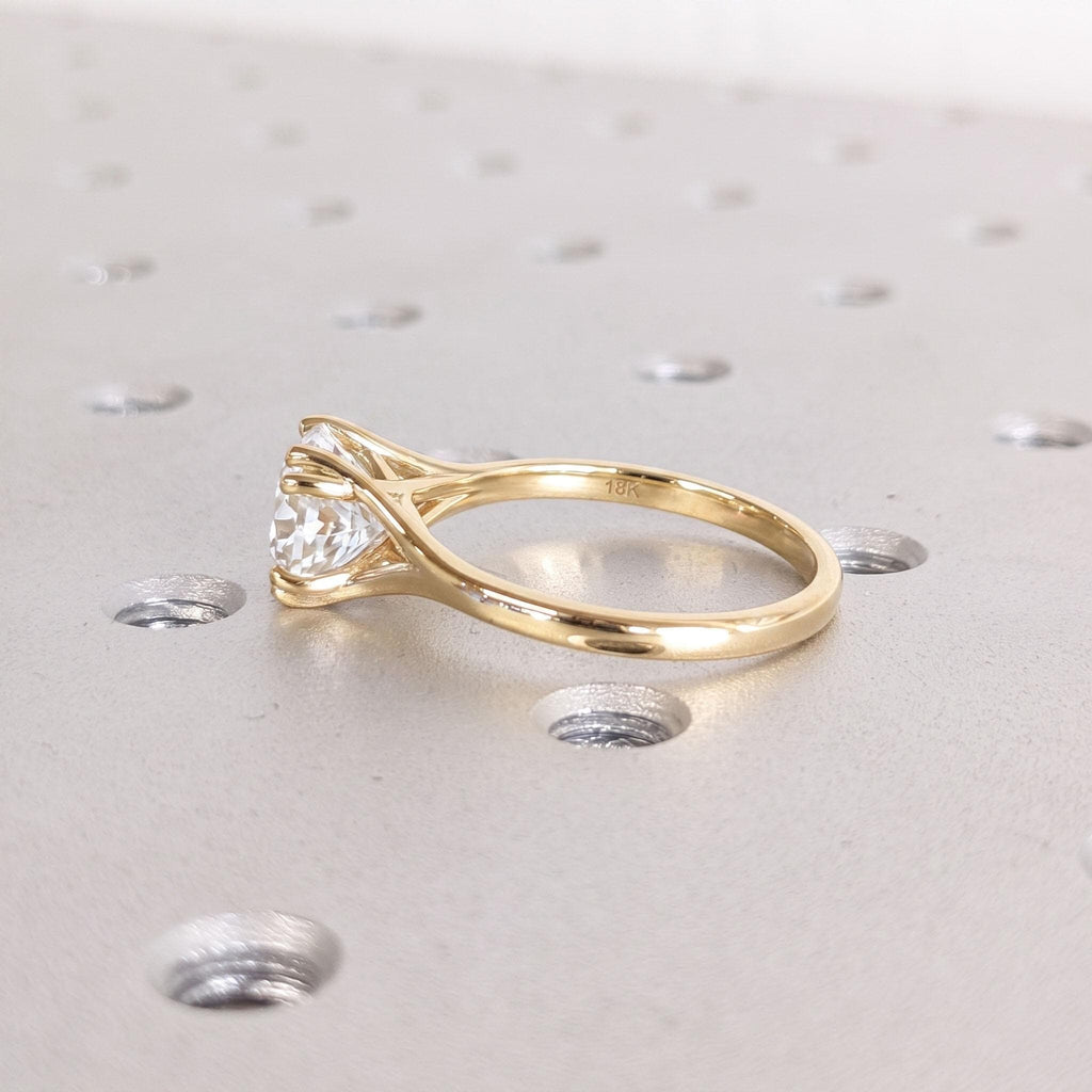 Round Moissanite Promise Rings for Her | Solid Gold or Platinum Anniversary Gift | Criss Cross Ring image #8
