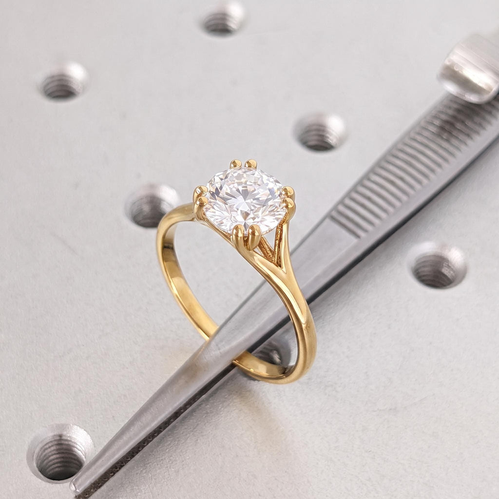 14k/18k Gold Moissanite Solitaire Engagement Ring | Minimalist Jewelry Gift for Wife | Unique Split Shank Ring image #1