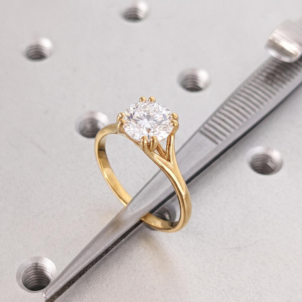 Round Moissanite Promise Rings for Her | Solid Gold or Platinum Anniversary Gift | Criss Cross Ring image #5