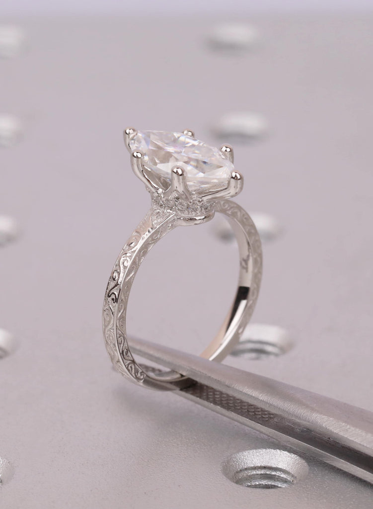 Engagement Ring For Her, Marquise Diamond Alternative, Filigree Vintage Style Promise Ring, Anniversary Gift image #14