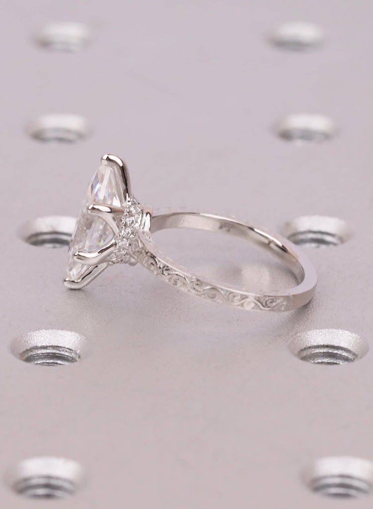 Marquise Engagement Ring, Lab Grown Diamond, Vintage Filigree Wedding Ring, Hidden Halo Marquise Ring, Art Deco Promise Ring, Bridal Jewelry image #7