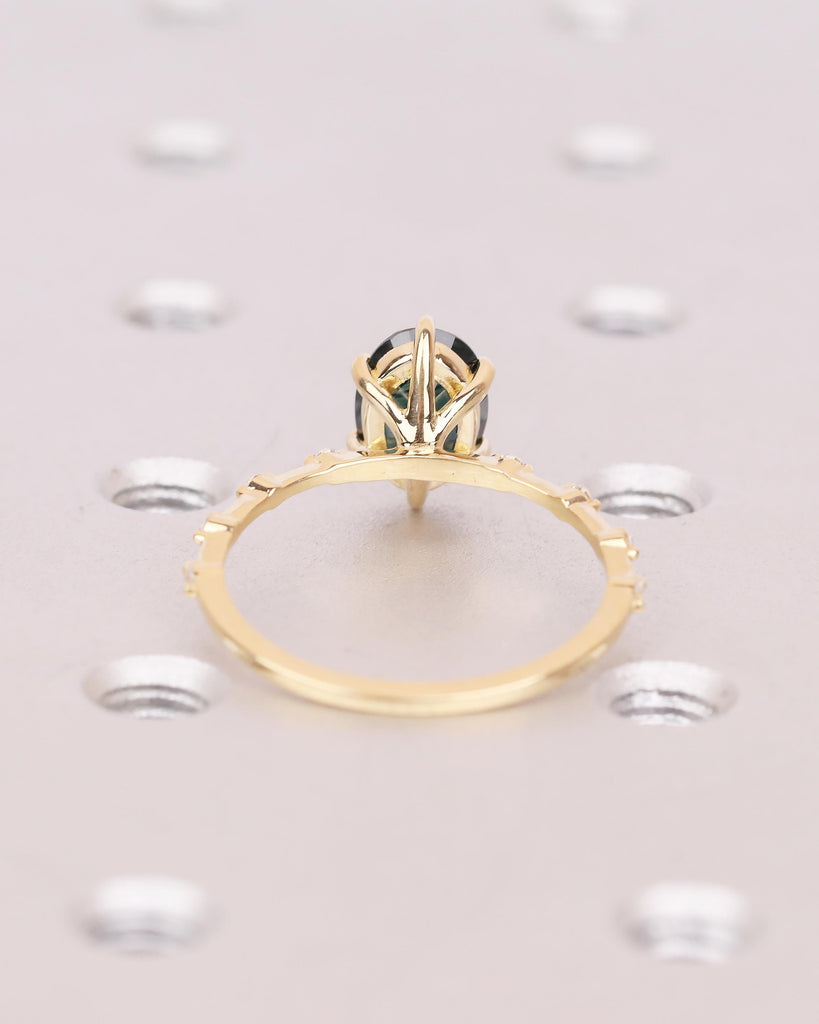 18k Solid Gold Peacock Sapphire Ring, Oval Engagement Ring, Birthstone Jewelry image #6