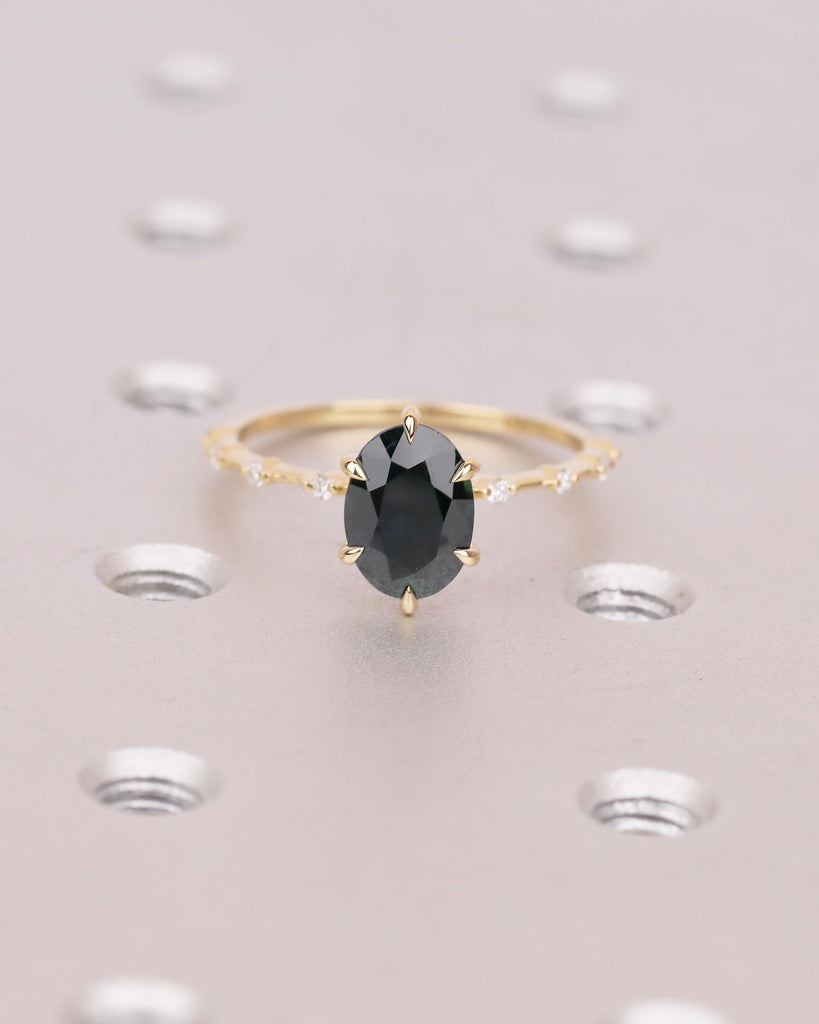 18k Solid Gold Peacock Sapphire Ring, Oval Engagement Ring, Birthstone Jewelry image #9