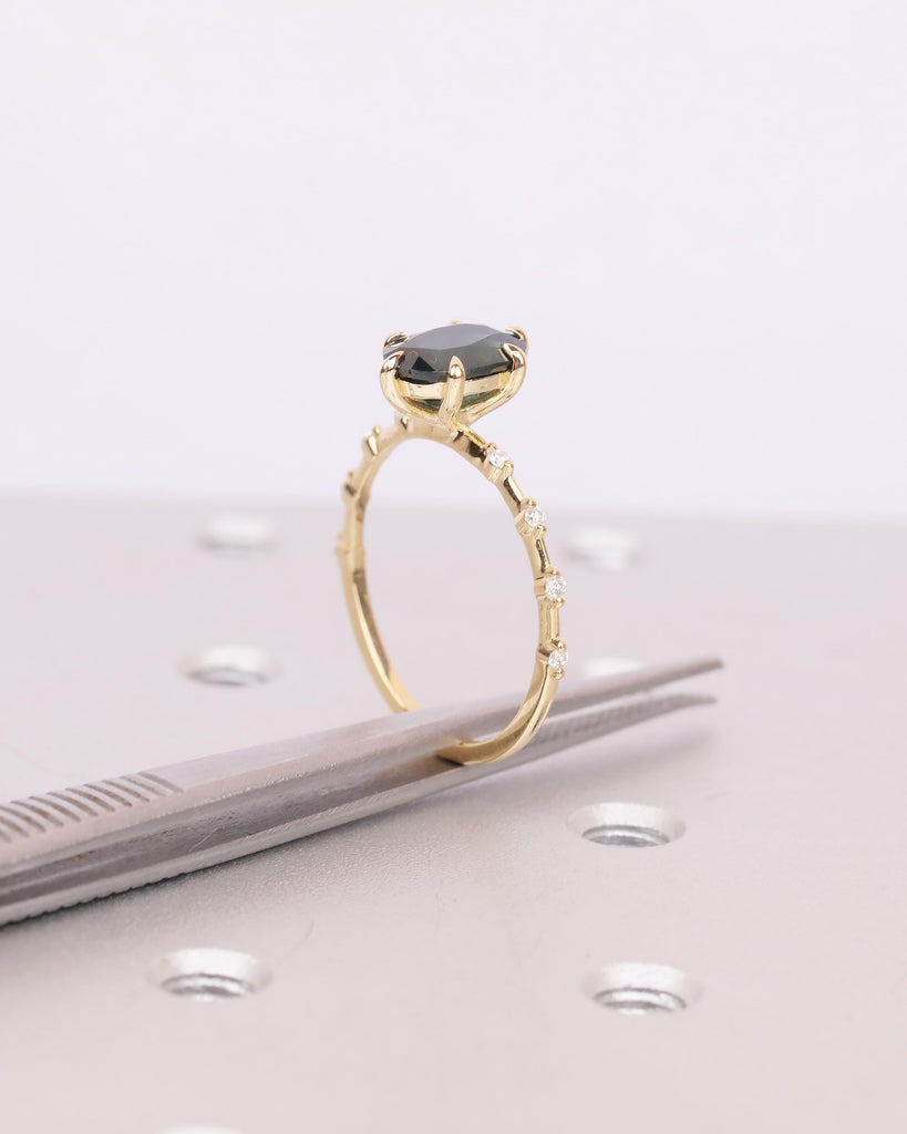 18k Solid Gold Peacock Sapphire Ring, Oval Engagement Ring, Birthstone Jewelry image #13