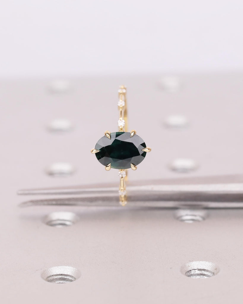 18k Solid Gold Peacock Sapphire Ring, Oval Engagement Ring, Birthstone Jewelry image #12