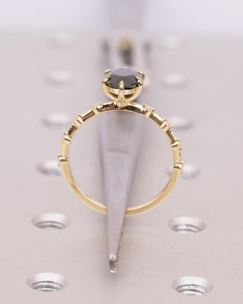Oval Teal Sapphire Engagement Ring, Dainty 18k Yellow Gold Promise Ring for Her, September Birthstone Rings for Women, Gemstone Jewelry image #7