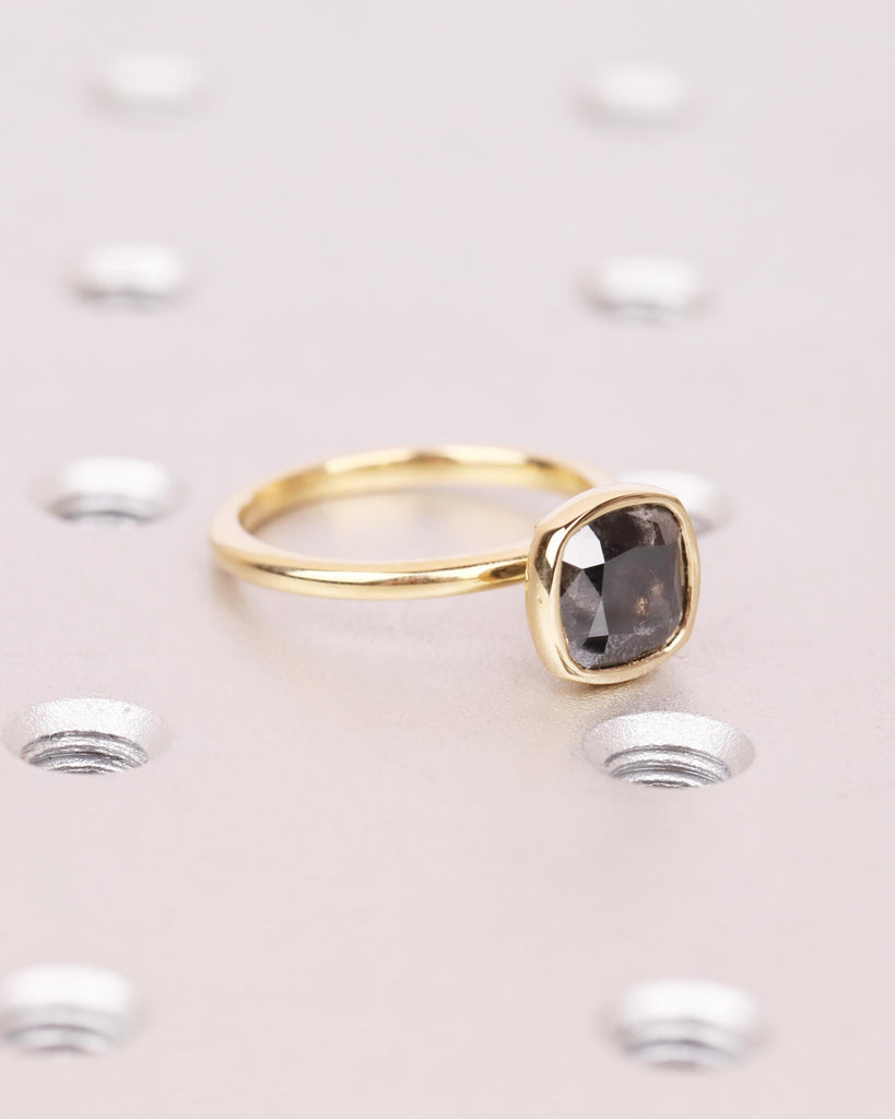 Galaxy Salt and Pepper Diamond Engagement Ring, Solitaire Bezel Ring, Cushion Cut Ring, Dainty Promise Ring, Wedding Rings for Women image #5