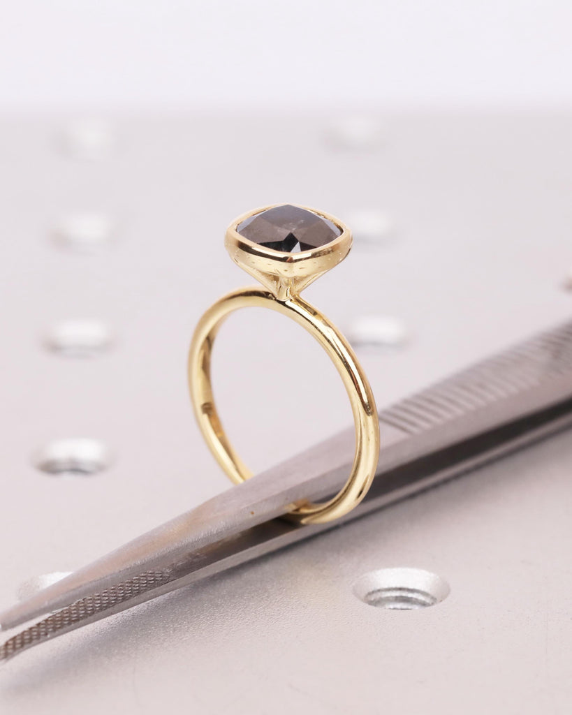 Galaxy Salt and Pepper Diamond Engagement Ring, Solitaire Bezel Ring, Cushion Cut Ring, Dainty Promise Ring, Wedding Rings for Women image #10