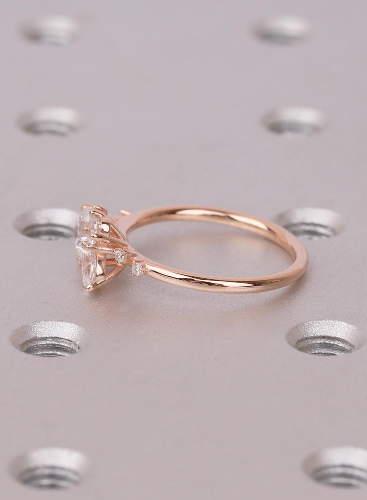 14K Gold Round Pear Cluster Engagement Ring – Nature Inspired Bridal Wedding Jewelry image #7
