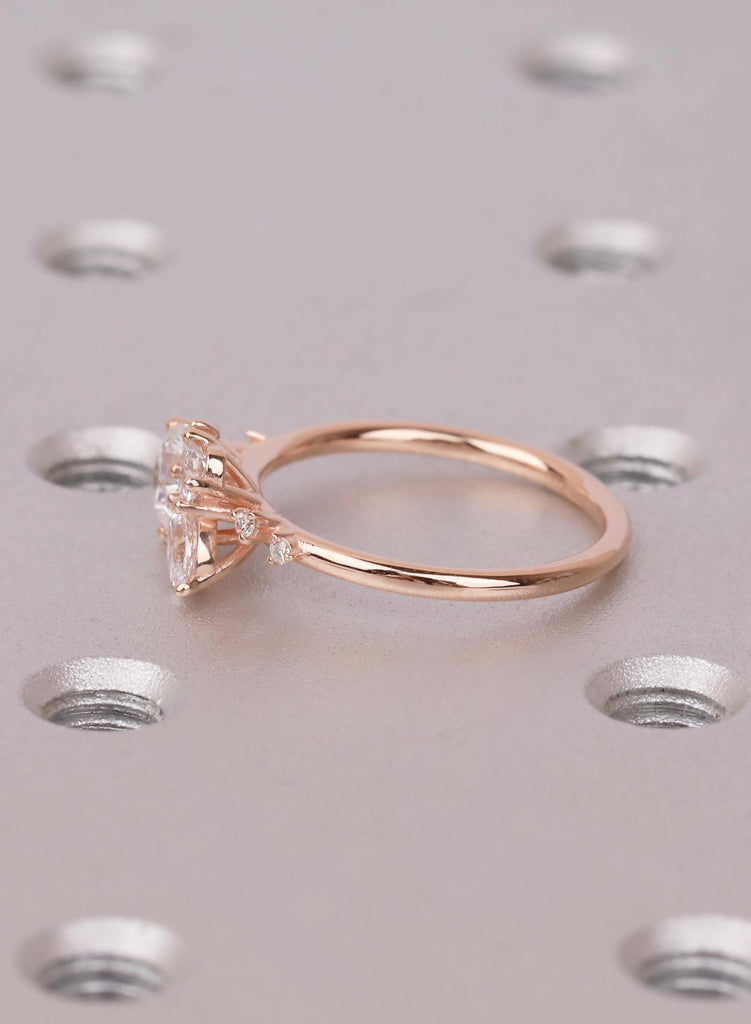 Round Pear 14K/18K Gold Cluster Engagement Ring 14k Rose Gold Leaf Bridal Ring Wedding Jewelry Nature Inspired Promise Ring Gift for Her image #7