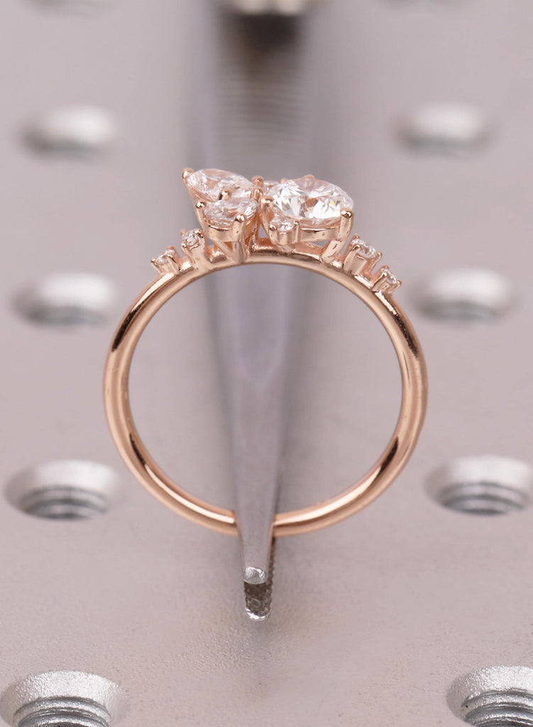 14K Gold Round Pear Cluster Engagement Ring – Nature Inspired Bridal Wedding Jewelry image #11