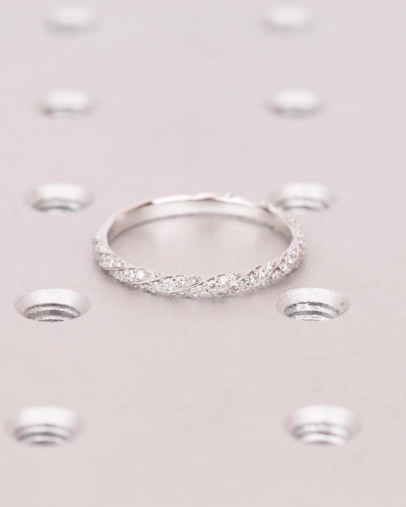 14K Solid Gold Infinity Twisted Diamond Wedding Band, Art Deco Wedding Band, Lab Diamond Stacking Ring, 3/4 Eternity Moissanite Wedding Band image #3
