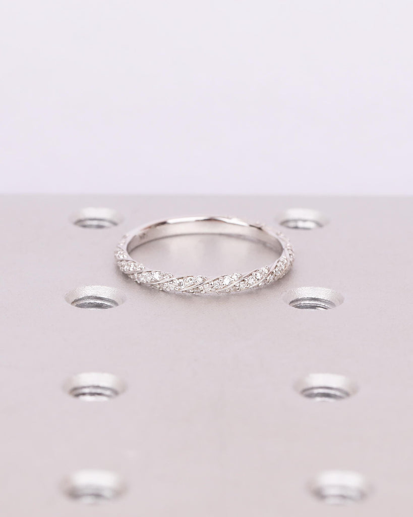 14K Solid Gold Infinity Twisted Diamond Wedding Band, Art Deco Wedding Band, Lab Diamond Stacking Ring, 3/4 Eternity Moissanite Wedding Band