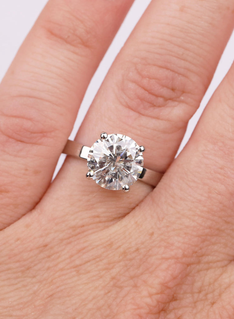 Lab Diamond Ring, Round Solitaire Engagement Ring, Platinum Band Simulated Diamond Wedding Ring, Minimalist Promise Ring For Women image #3