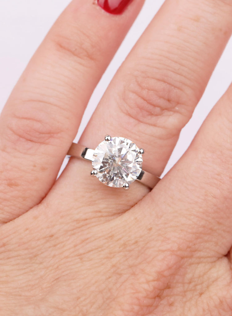Lab Diamond Ring, Round Solitaire Engagement Ring, Platinum Band Simulated Diamond Wedding Ring, Minimalist Promise Ring For Women image #6