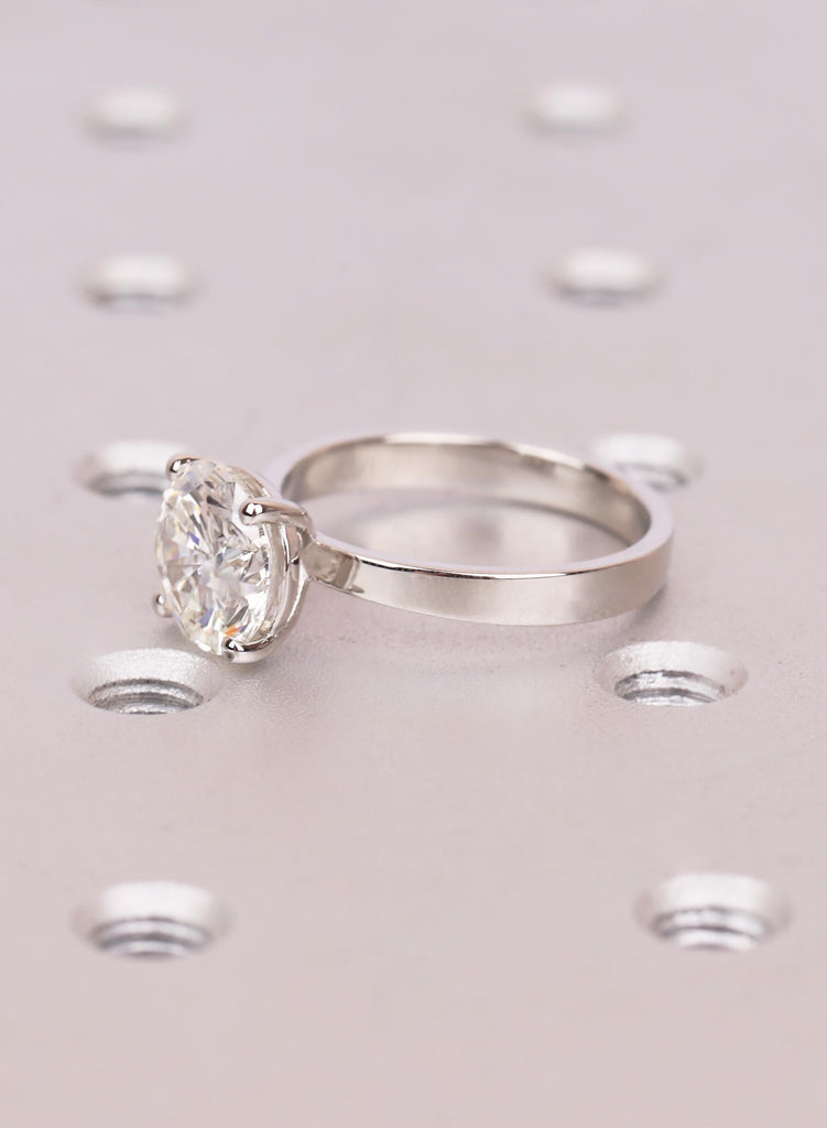Lab Diamond Ring, Round Solitaire Engagement Ring, Platinum Band Simulated Diamond Wedding Ring, Minimalist Promise Ring For Women image #13