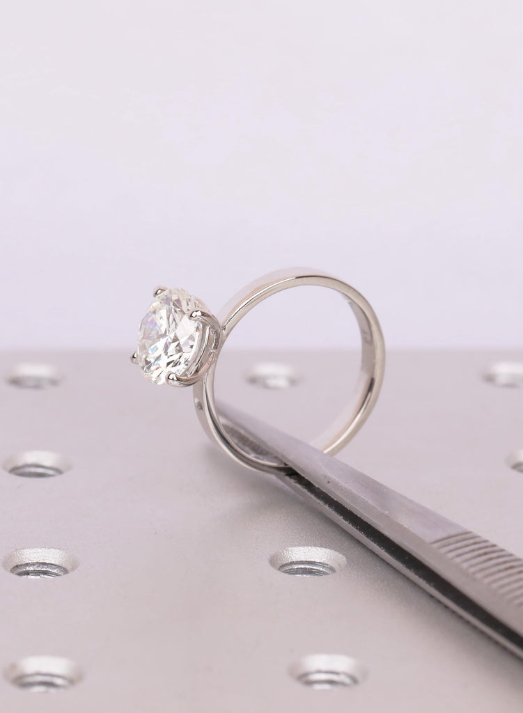 Lab Diamond Ring, Round Solitaire Engagement Ring, Platinum Band Simulated Diamond Wedding Ring, Minimalist Promise Ring For Women image #10