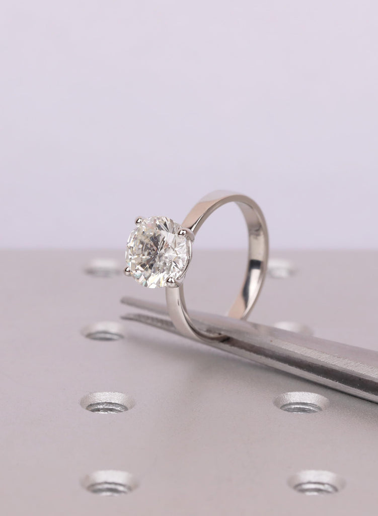 Lab Diamond Ring, Round Solitaire Engagement Ring, Platinum Band Simulated Diamond Wedding Ring, Minimalist Promise Ring For Women image #14
