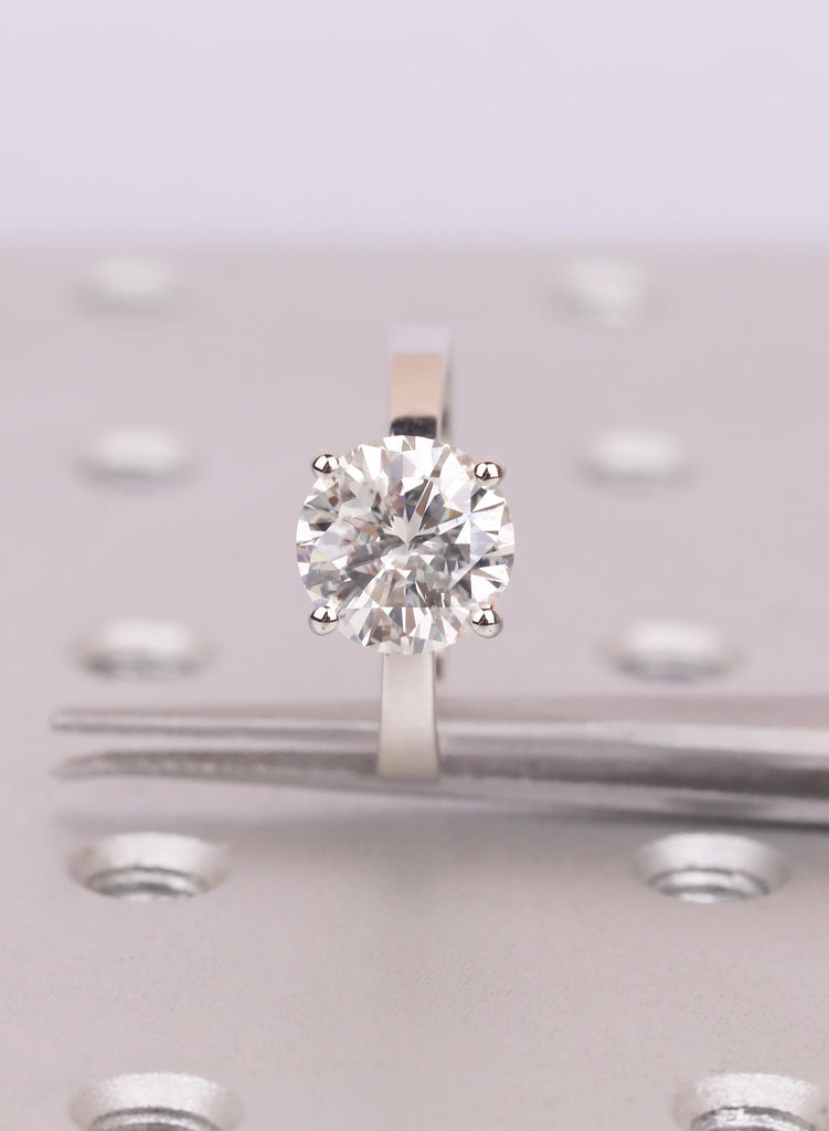 Lab Diamond Ring, Round Solitaire Engagement Ring, Platinum Band Simulated Diamond Wedding Ring, Minimalist Promise Ring For Women image #15