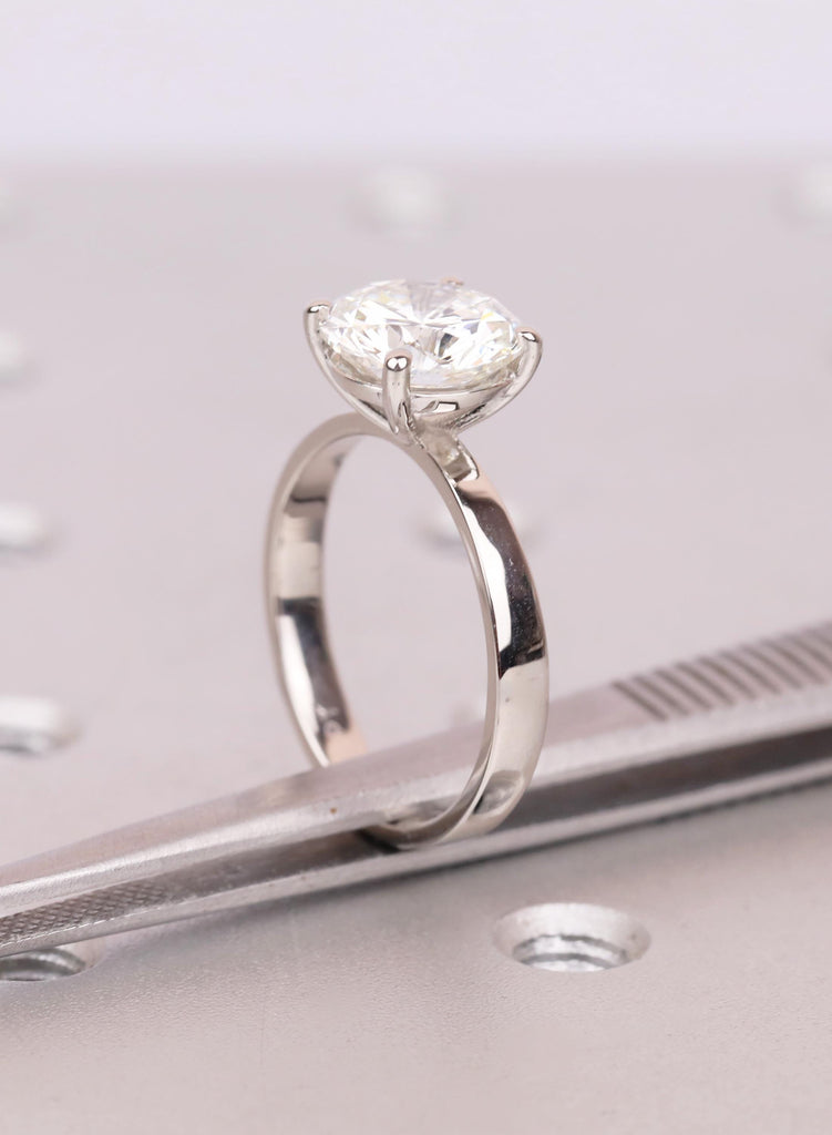 Lab Diamond Ring, Round Solitaire Engagement Ring, Platinum Band Simulated Diamond Wedding Ring, Minimalist Promise Ring For Women image #18