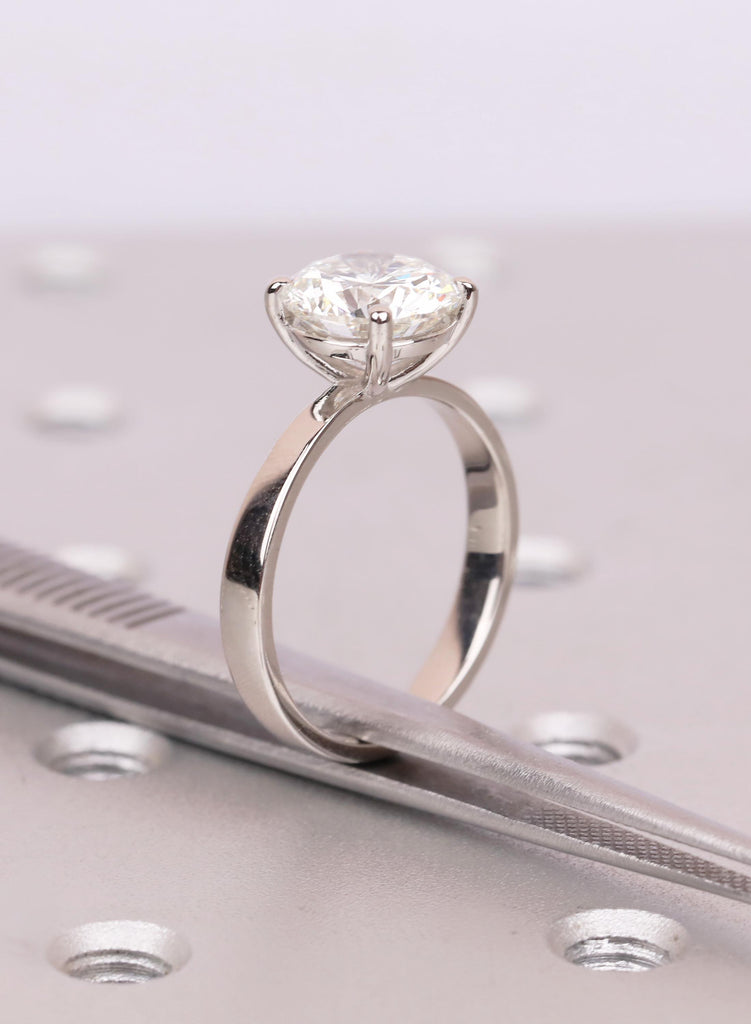 Lab Diamond Ring, Round Solitaire Engagement Ring, Platinum Band Simulated Diamond Wedding Ring, Minimalist Promise Ring For Women image #16
