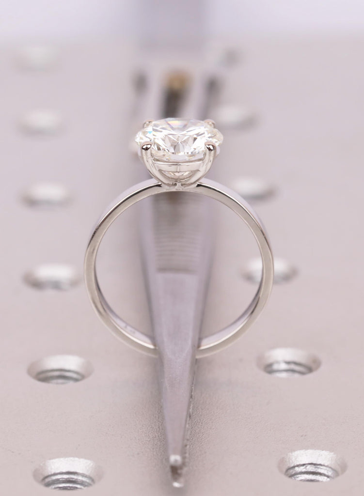 Lab Diamond Ring, Round Solitaire Engagement Ring, Platinum Band Simulated Diamond Wedding Ring, Minimalist Promise Ring For Women image #17