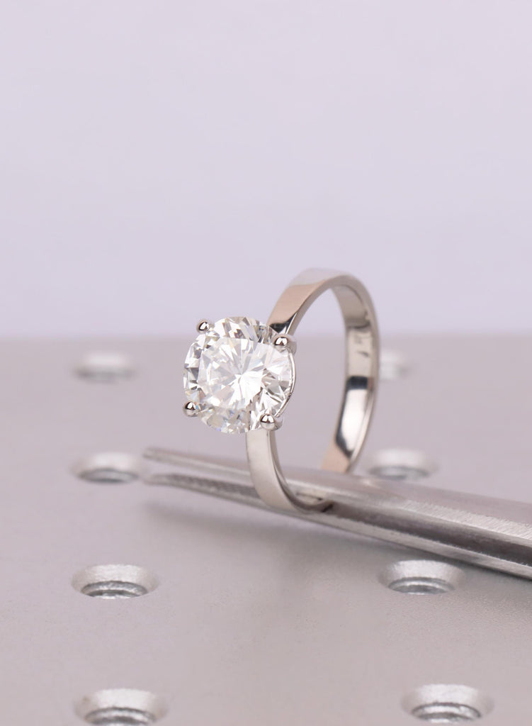 Lab Diamond Ring, Round Solitaire Engagement Ring, Platinum Band Simulated Diamond Wedding Ring, Minimalist Promise Ring For Women image #2