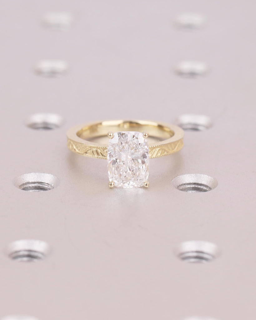 Elongated Cushion Cut Engagement Ring, IGI Certified Lab Diamond Ring, Vintage 14k Solid Gold Promise Ring, Art Deco Filigree Solitaire Ring image #3
